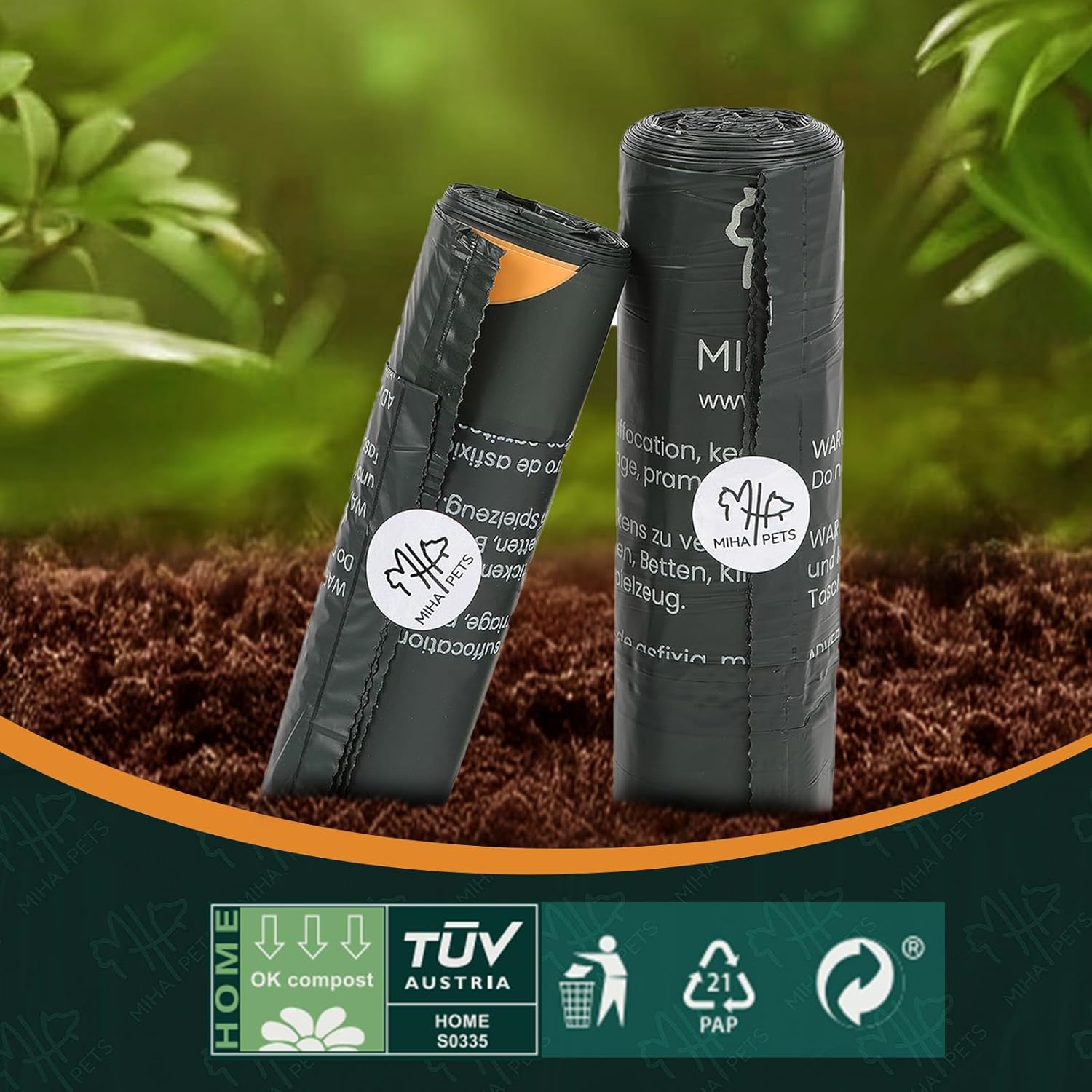 Biodegradable Dog Waste Bags, Pack of 180, 100% Compostable Waste Bags for Dogs, OK with Drawstring, Extra Thick, Leak-Proof, Compostable Dog Bags, Pet Waste Bags with Drawstring (XL)